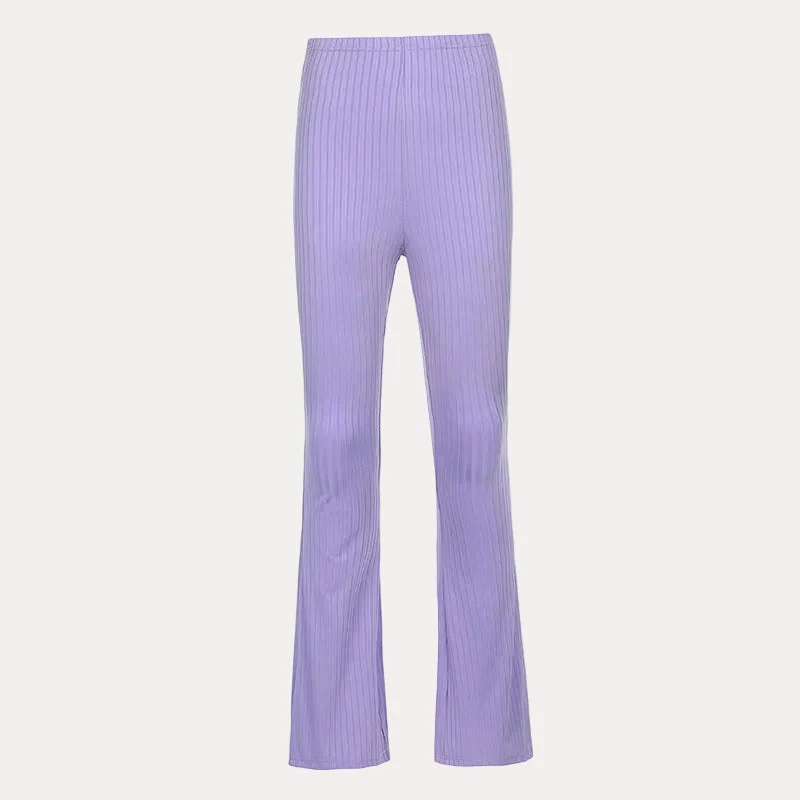 Damen Hose mit ausgestelltem Bein in gerippter Softstruktur und hoher Taille