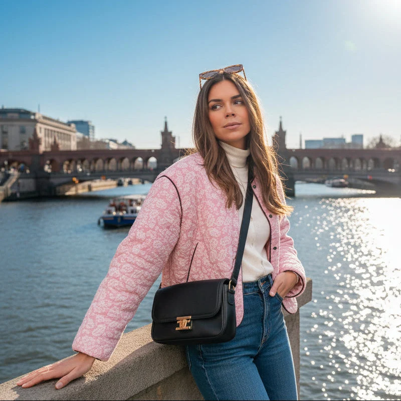 Urbaner Blouson für Damen mit V-förmigem Ausschnitt und Druckknöpfen