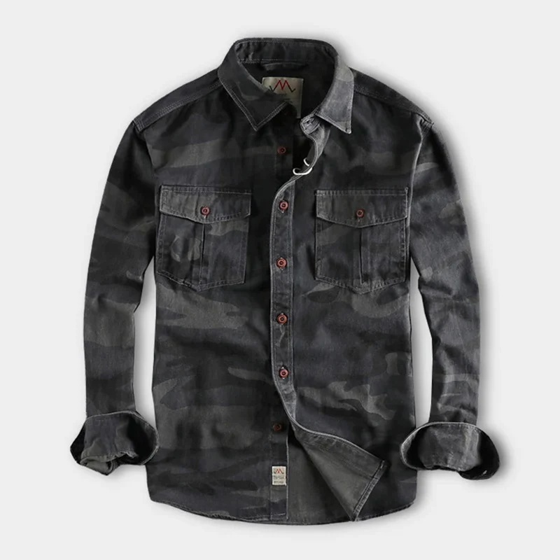 Shirtjacke für Herren im Camouflage-Design mit Knopfverschluss und Brusttaschen