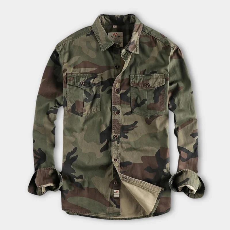 Shirtjacke für Herren im Camouflage-Design mit Knopfverschluss und Brusttaschen