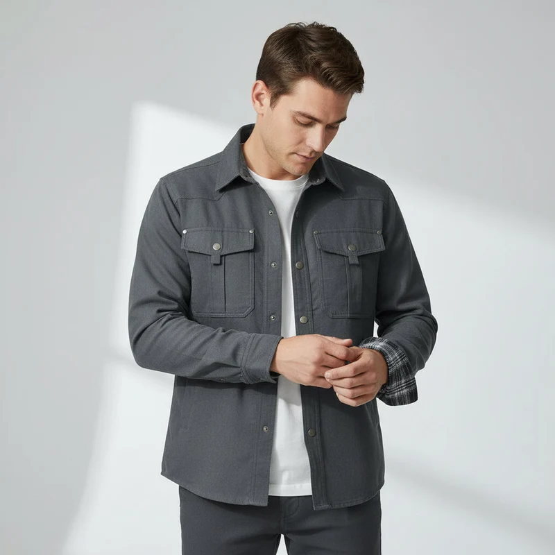 Hemdjacke für Herren mit Druckknöpfen im Workwear-Stil