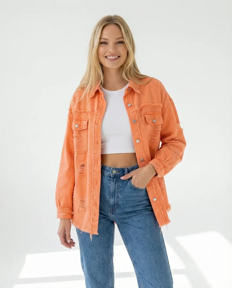 Ripped Shirtjacke für Damen mit lässigem Schnitt