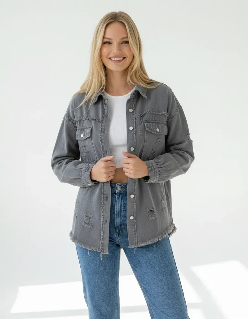 Ripped Shirtjacke für Damen mit lässigem Schnitt