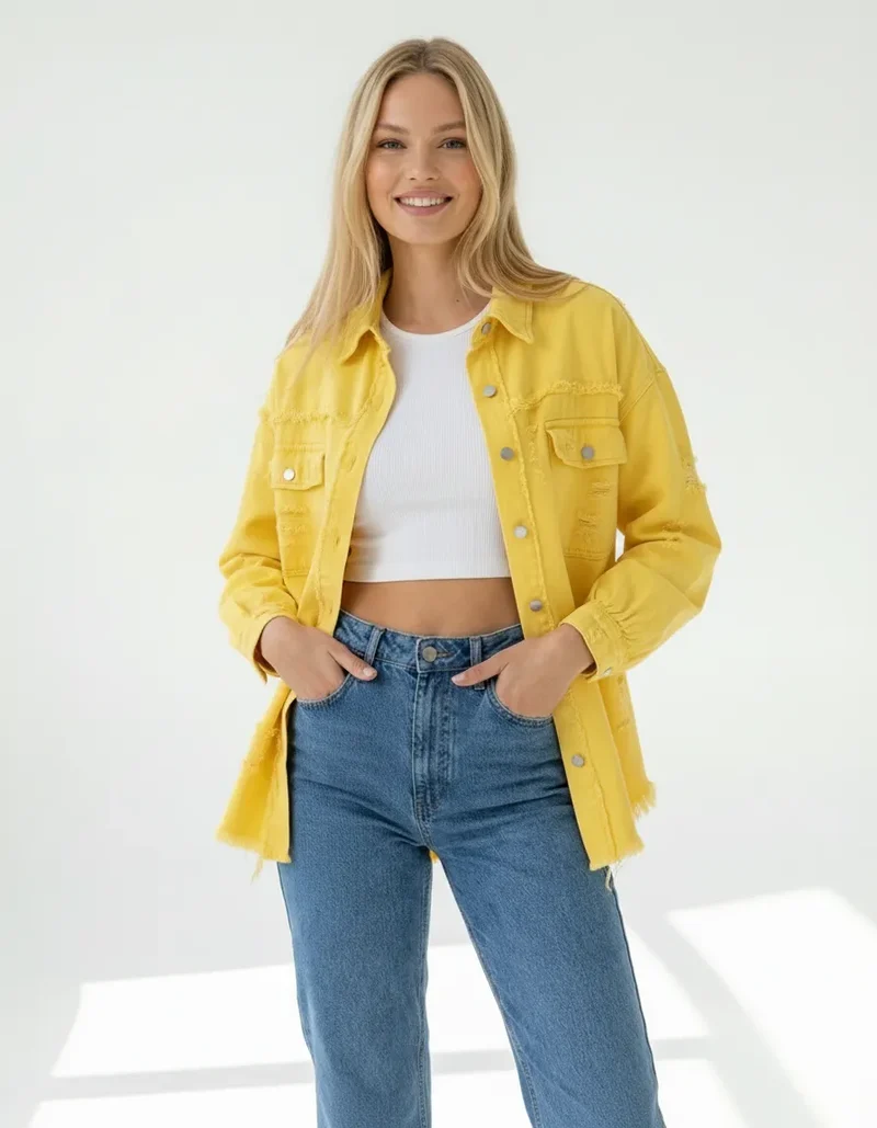 Ripped Shirtjacke für Damen mit lässigem Schnitt