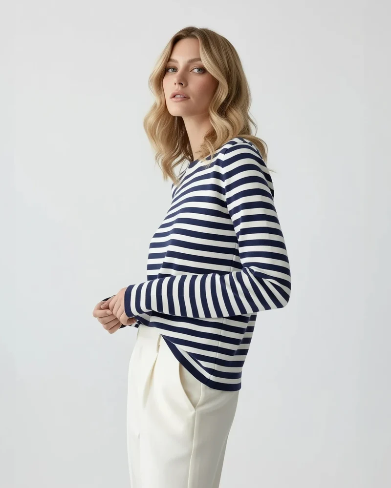 Gestreiftes Langarmshirt für Damen mit Rundhalsausschnitt