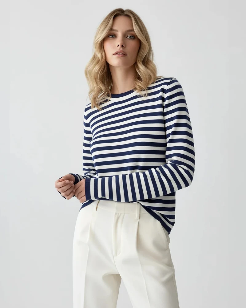 Gestreiftes Langarmshirt für Damen mit Rundhalsausschnitt