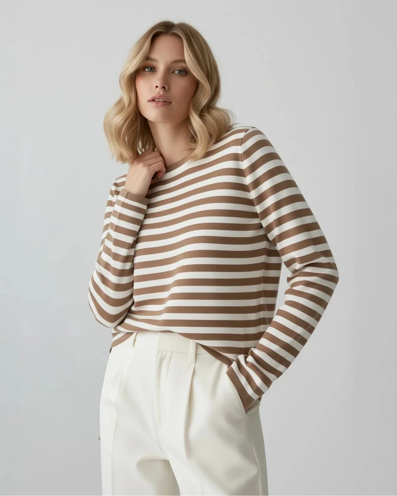Gestreiftes Langarmshirt für Damen mit Rundhalsausschnitt