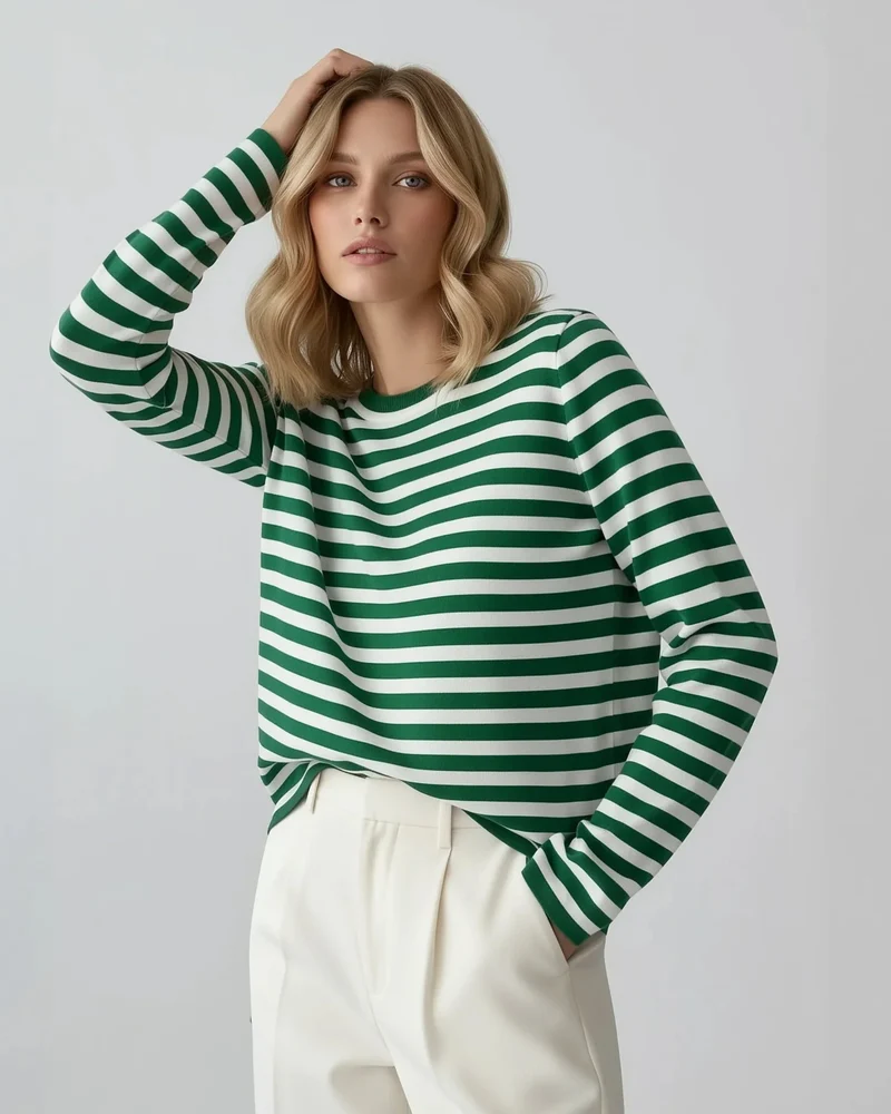 Gestreiftes Langarmshirt für Damen mit Rundhalsausschnitt