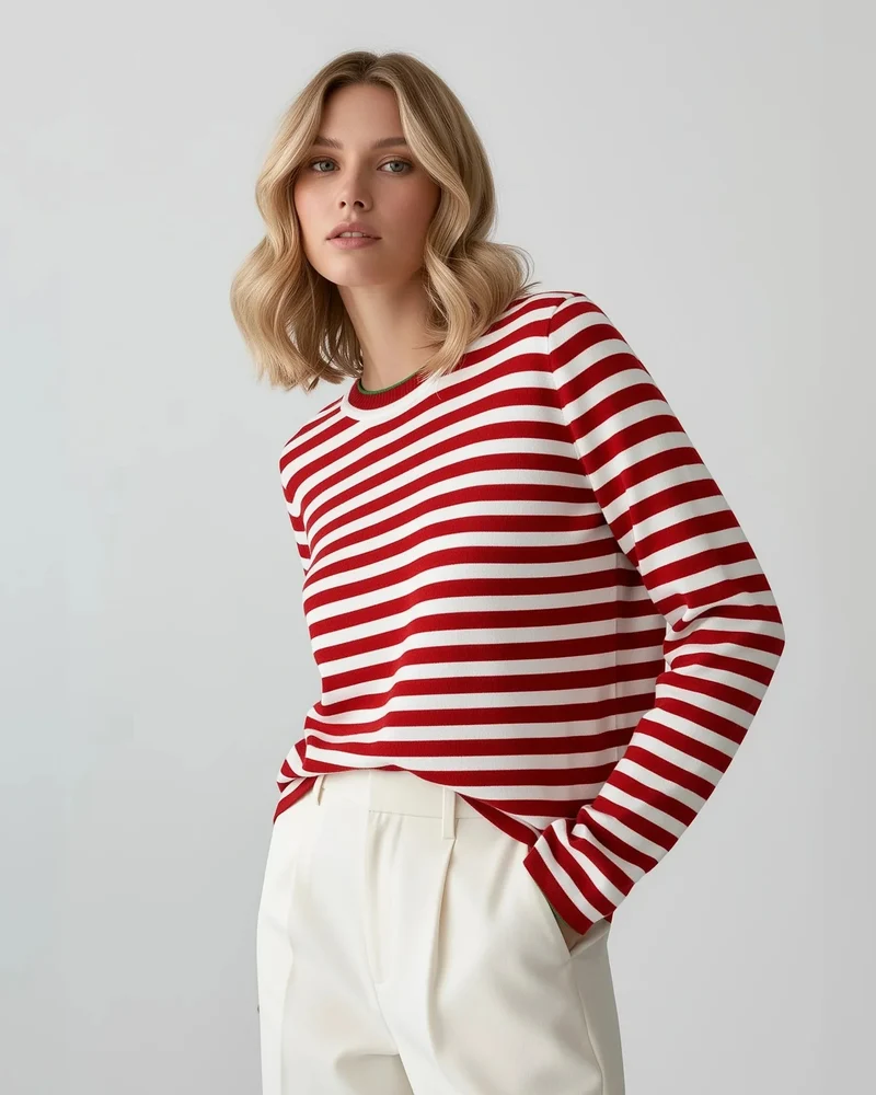 Gestreiftes Langarmshirt für Damen mit Rundhalsausschnitt