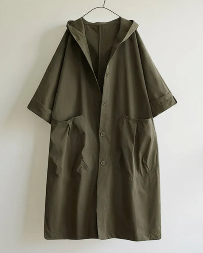 Langer Trenchcoat für Damen mit geradem Schnitt und großen Seitentaschen