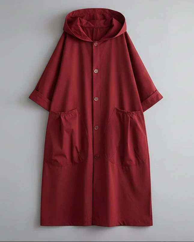 Langer Trenchcoat für Damen mit geradem Schnitt und großen Seitentaschen