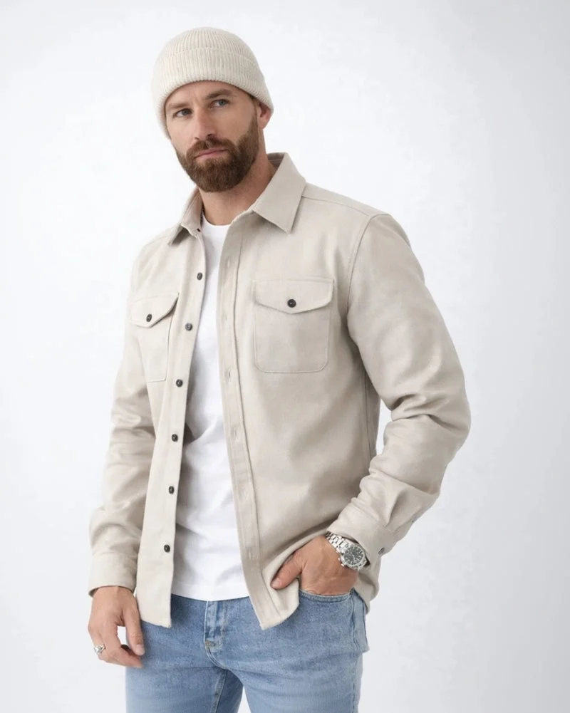Hemdjacke für Herren mit Klappen-Brusttaschen und einfarbigem Pastellton