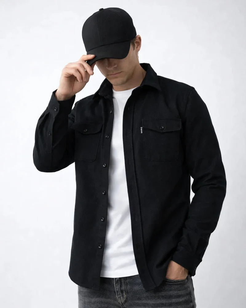 Hemdjacke für Herren mit Klappen-Brusttaschen und einfarbigem Pastellton