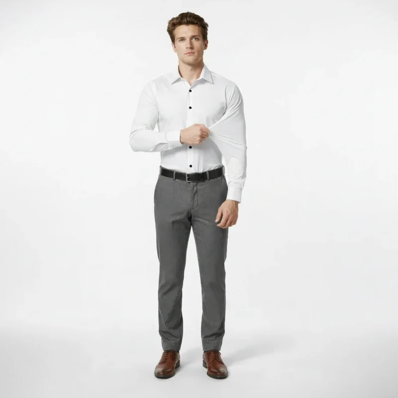Langarm Stretchhemd für Herren im Slim Fit mit klassischem Kragen und einfarbigem Design