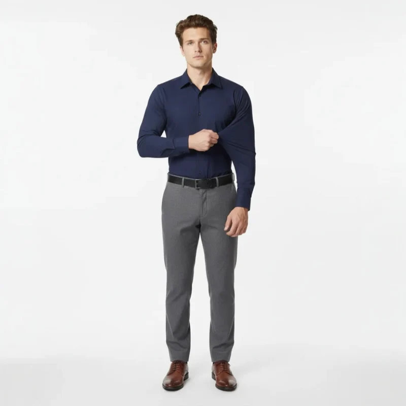 Langarm Stretchhemd für Herren im Slim Fit mit klassischem Kragen und einfarbigem Design
