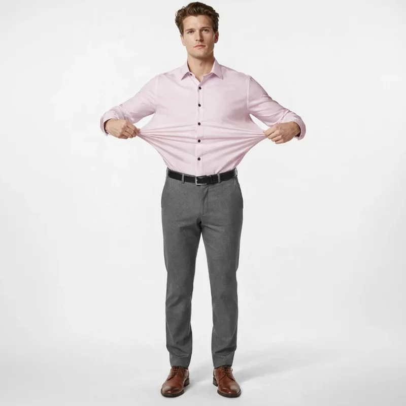 Langarm Stretchhemd für Herren im Slim Fit mit klassischem Kragen und einfarbigem Design