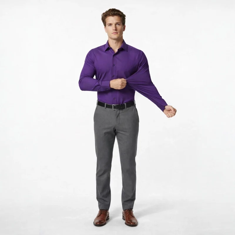 Langarm Stretchhemd für Herren im Slim Fit mit klassischem Kragen und einfarbigem Design
