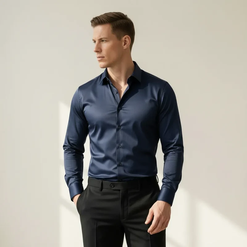 Bügelfreies Slim-Fit langarm Hemd für Herren mit Kragen in einfarbigem Design