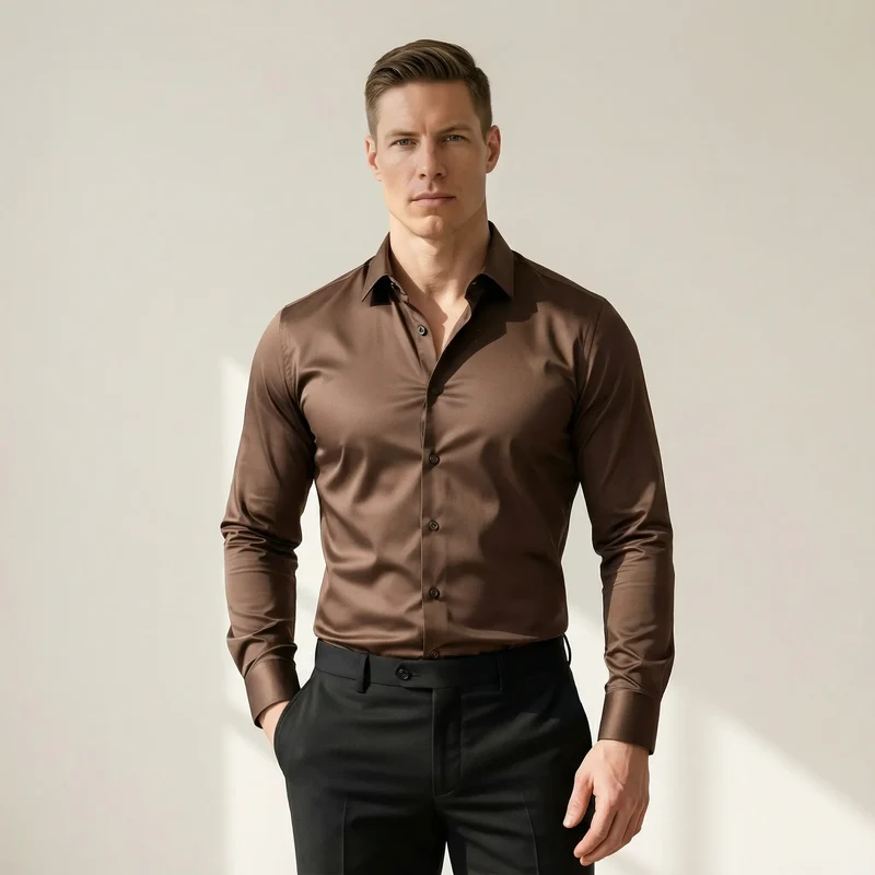 Bügelfreies Slim-Fit langarm Hemd für Herren mit Kragen in einfarbigem Design