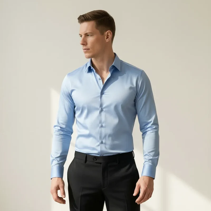 Bügelfreies Slim-Fit langarm Hemd für Herren mit Kragen in einfarbigem Design