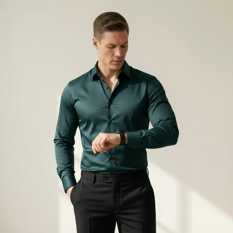 Bügelfreies Slim-Fit langarm Hemd für Herren mit Kragen in einfarbigem Design