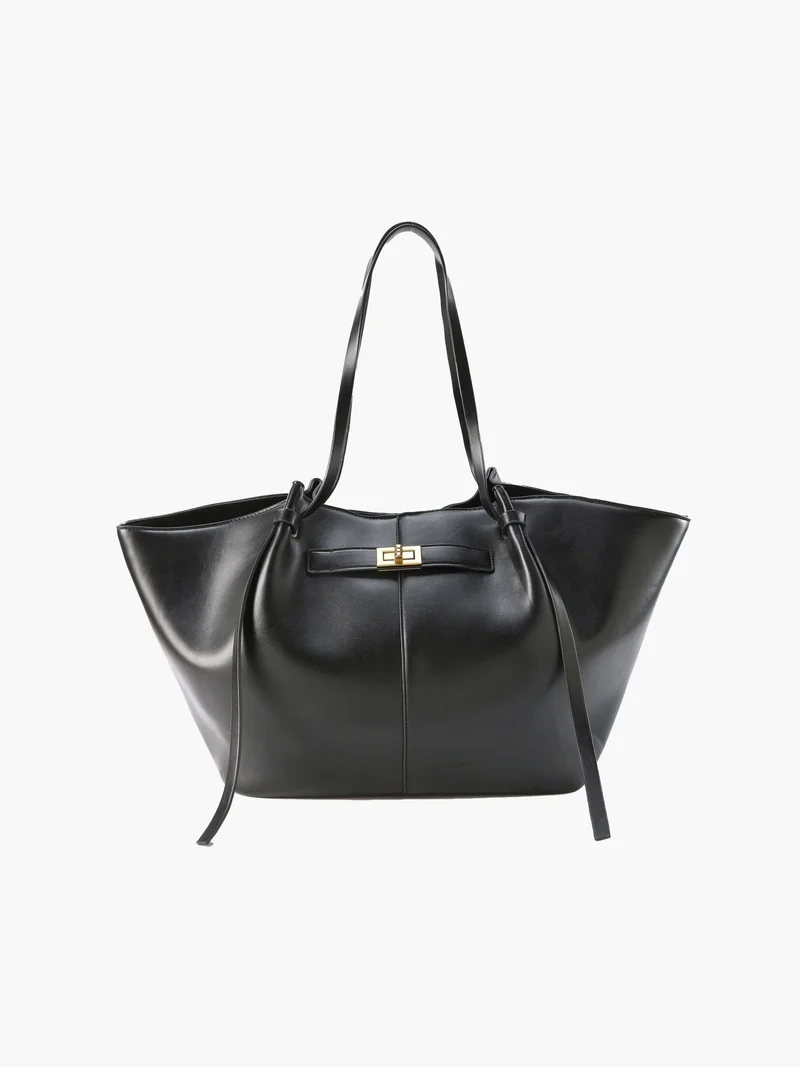 Große Damen Shopper Tasche mit Henkel und goldenem Drehverschluss
