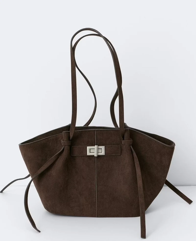 Große Damen Shopper Tasche mit Henkel und goldenem Drehverschluss