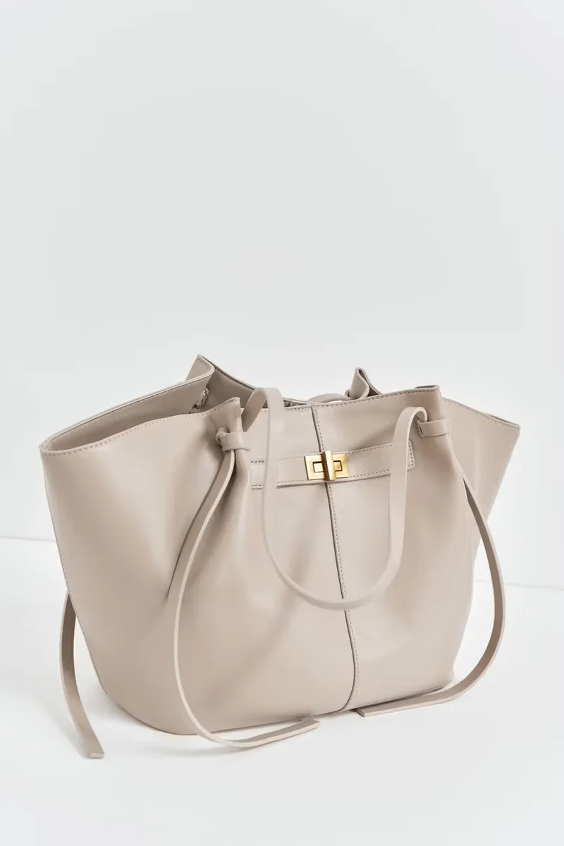 Große Damen Shopper Tasche mit Henkel und goldenem Drehverschluss