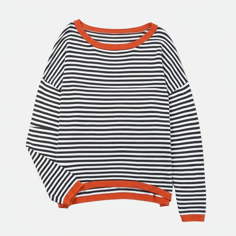 Gestreiftes Langarmshirt für Damen mit U-Boot-Ausschnitt