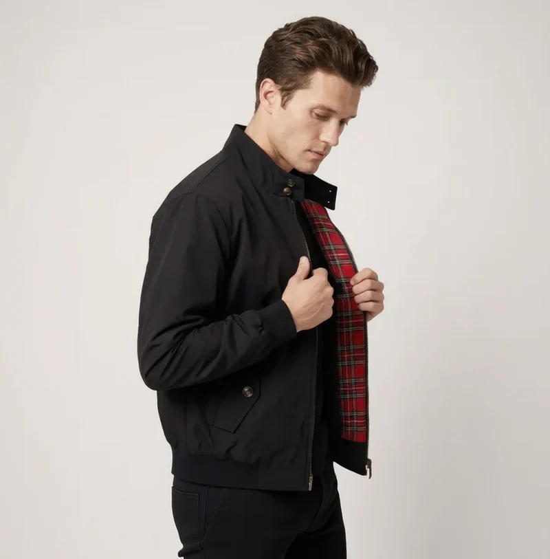 Blouson Jacke für Herren mit Stehkragen und kariertem Innenfutter