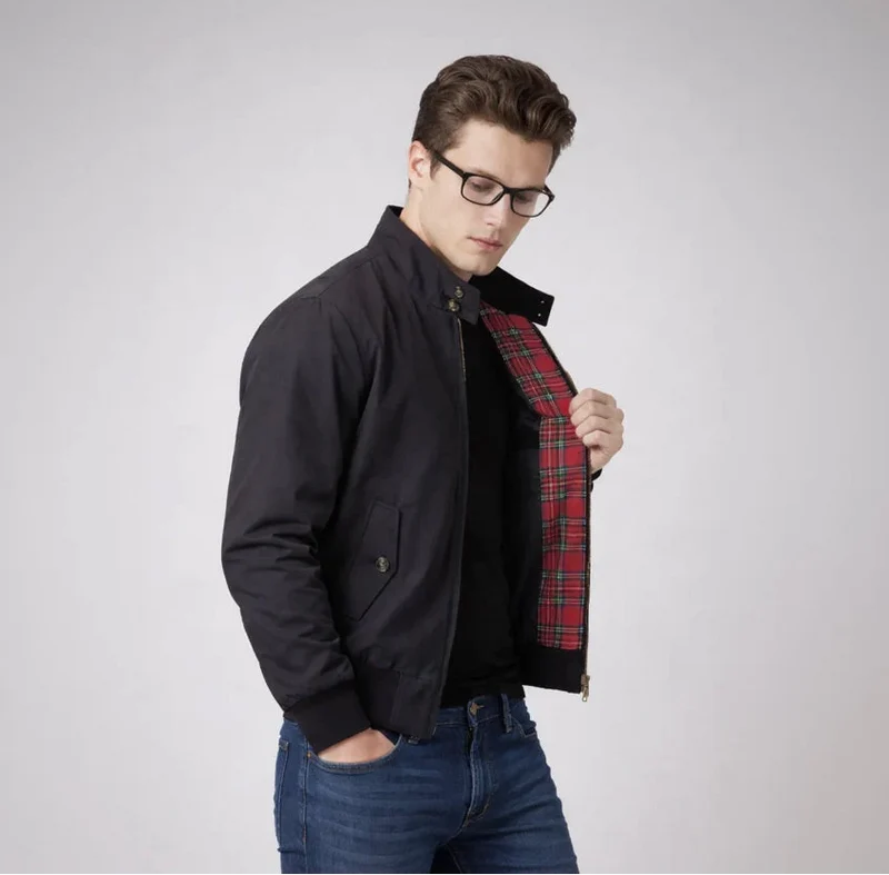 Blouson Jacke für Herren mit Stehkragen und kariertem Innenfutter