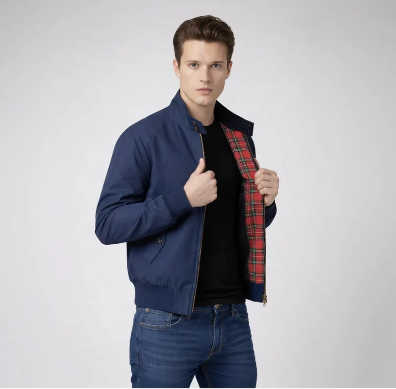 Blouson Jacke für Herren mit Stehkragen und kariertem Innenfutter