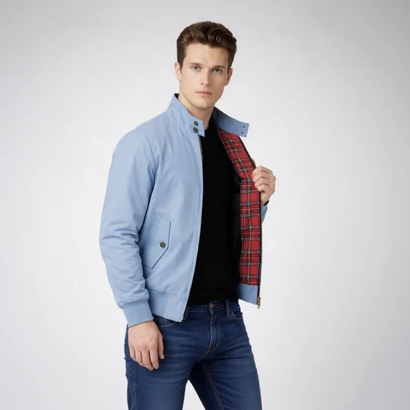 Blouson Jacke für Herren mit Stehkragen und kariertem Innenfutter