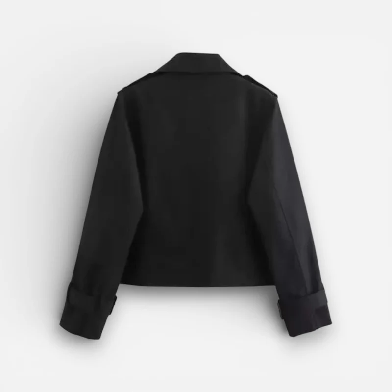 Kurze Trenchjacke für Damen mit doppelter Knopfleiste und Reverskragen