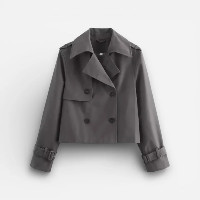 Kurze Trenchjacke für Damen mit doppelter Knopfleiste und Reverskragen