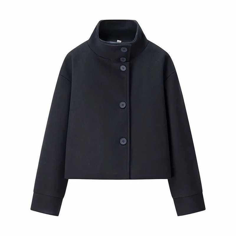 Kurze Damenjacke mit Stehkragen und geradem Schnitt