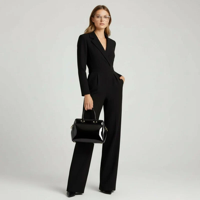Eleganter Jumpsuit für Damen mit Wickeloptik und langen Ärmeln