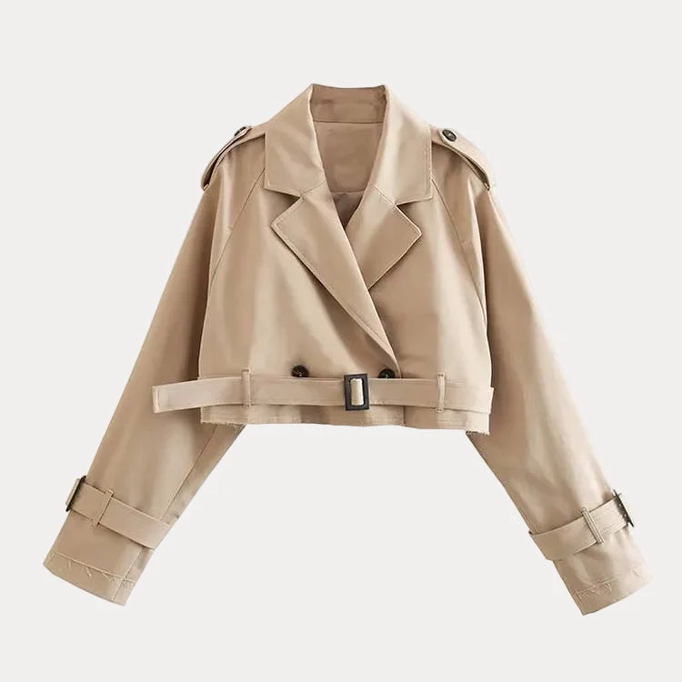 Klassischer kurzer Trenchcoat für Damen mit zweireihigem Design