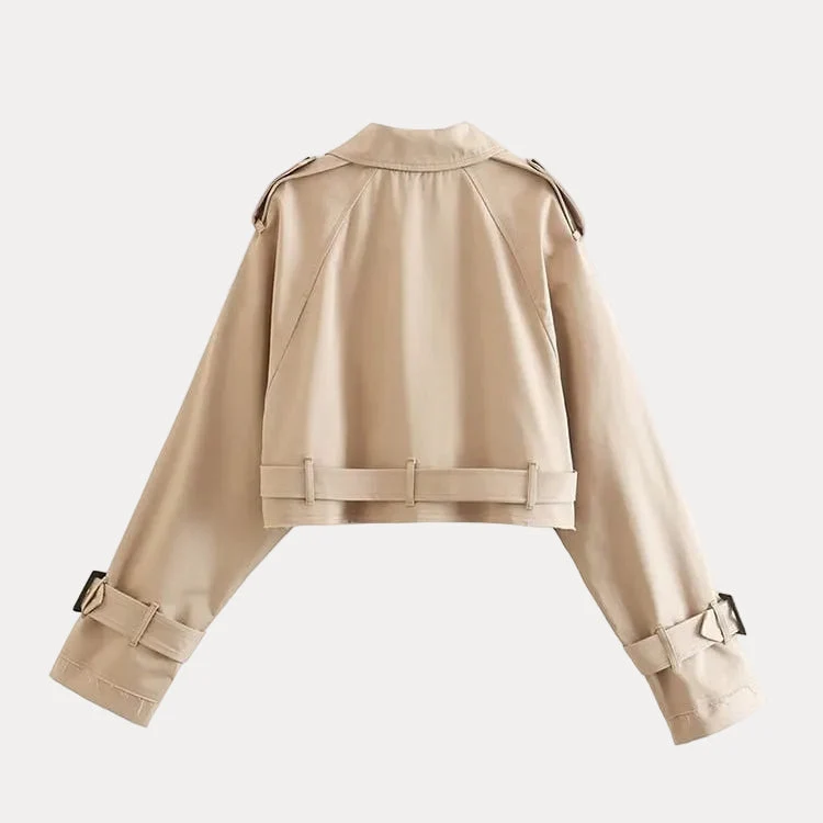 Klassischer kurzer Trenchcoat für Damen mit zweireihigem Design
