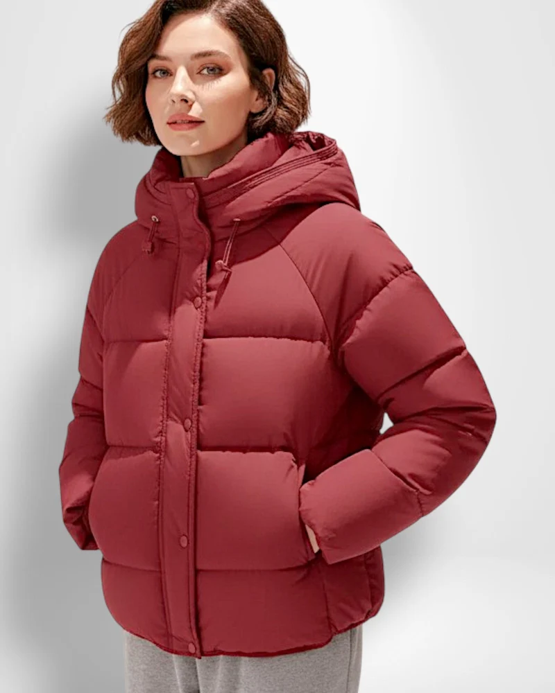 Kurze Steppjacke für Damen mit Kapuze und geradem Schnitt
