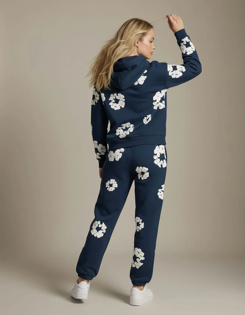 Jogginganzug für Damen mit Kapuzenpullover und Allover-Blumenprint