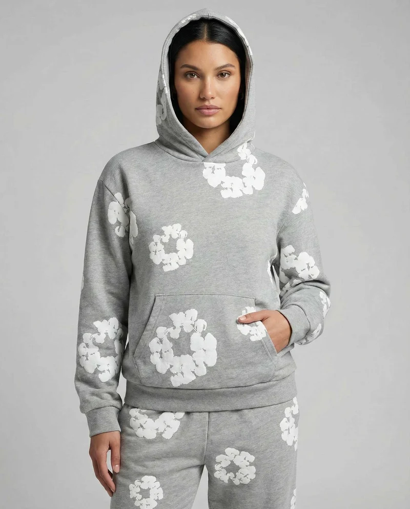 Jogginganzug für Damen mit Kapuzenpullover und Allover-Blumenprint