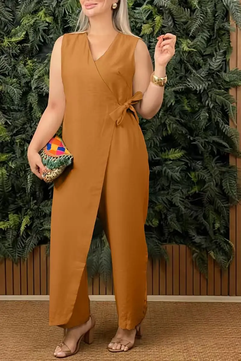 ELENA | Damen-Jumpsuit Einfarbig mit Weitem Bein