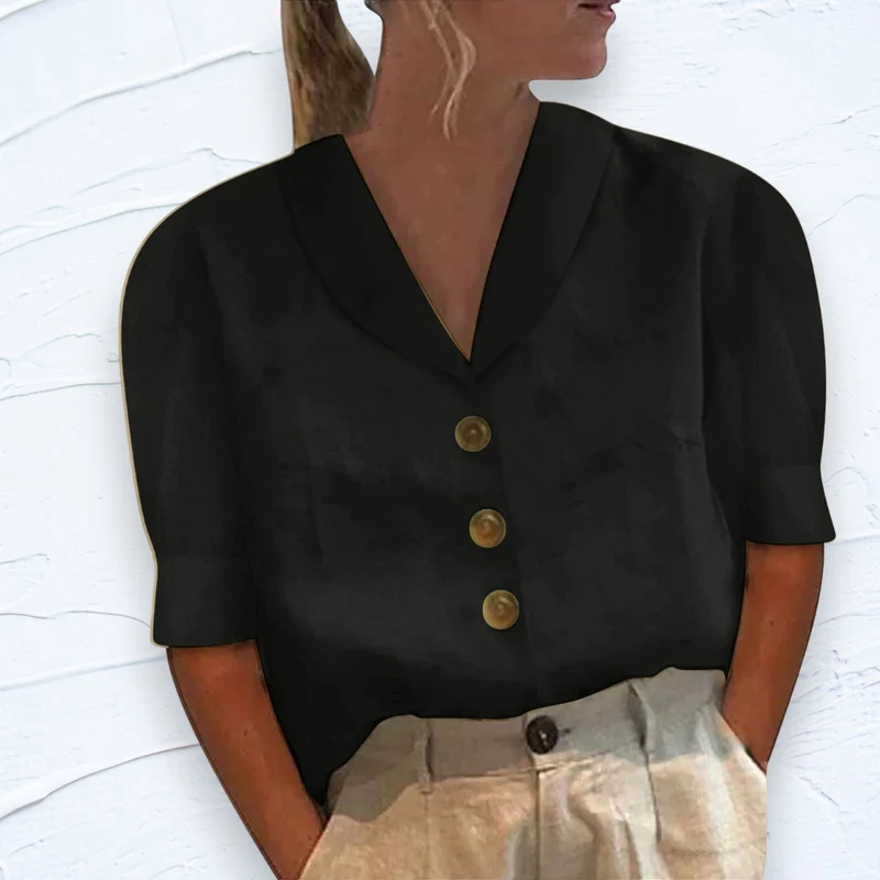Yvonne | Retro-Chic – Bluse mit Knopfleiste und geknotetem Vorderteil