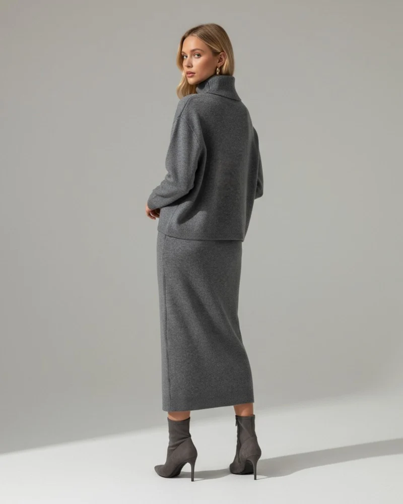 Ärmelloses Maxi Strickkleid mit Cropped Rollkragenpullover | Strickset für Damen