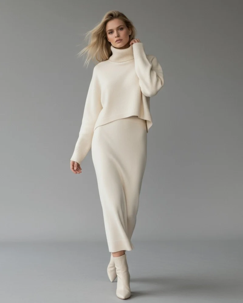 Ärmelloses Maxi Strickkleid mit Cropped Rollkragenpullover | Strickset für Damen