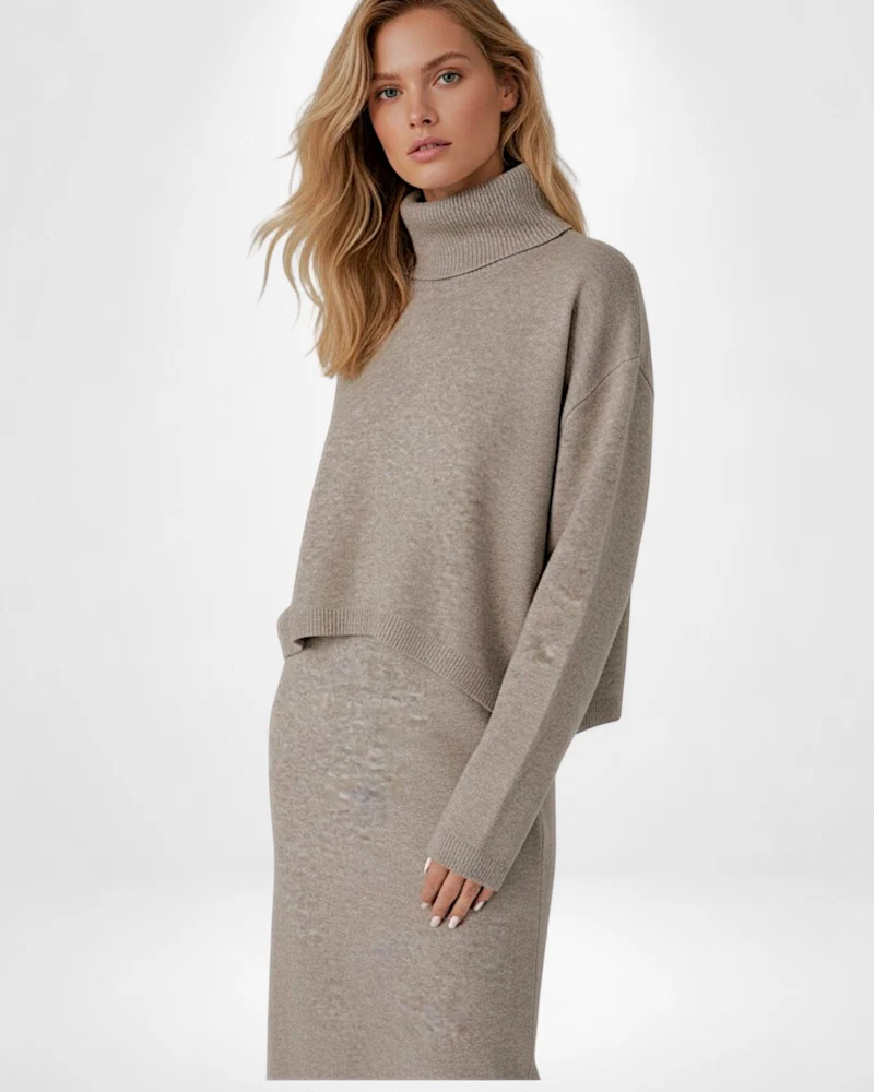 Ärmelloses Maxi Strickkleid mit Cropped Rollkragenpullover | Strickset für Damen