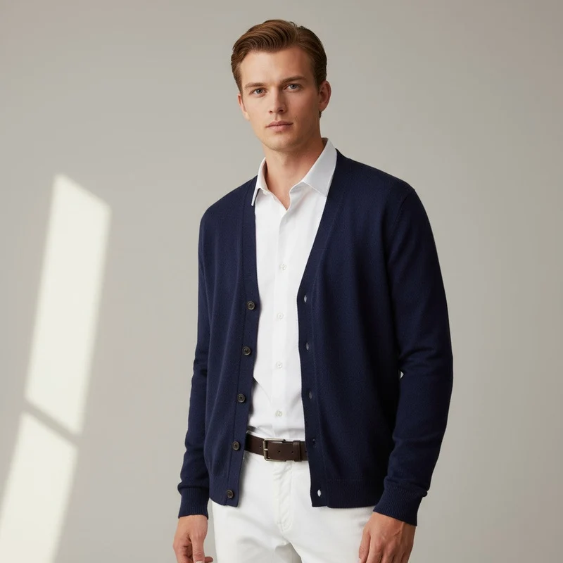 Klassischer Herren Knit Cardigan mit Knöpfen und V-Ausschnitt