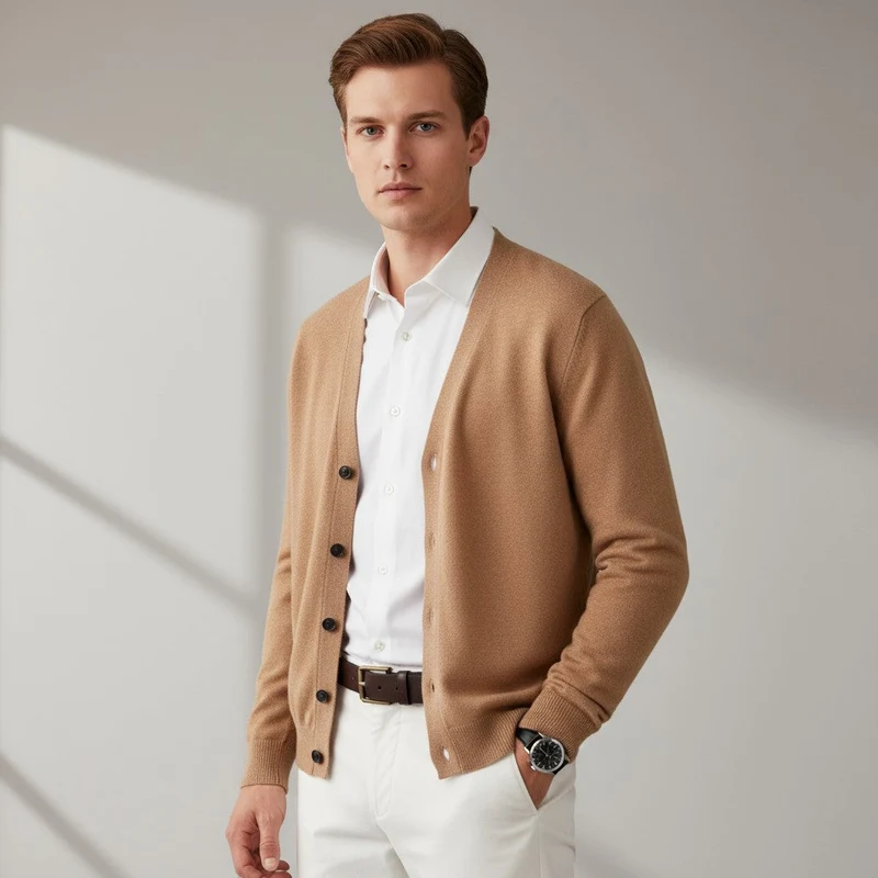 Klassischer Herren Knit Cardigan mit Knöpfen und V-Ausschnitt
