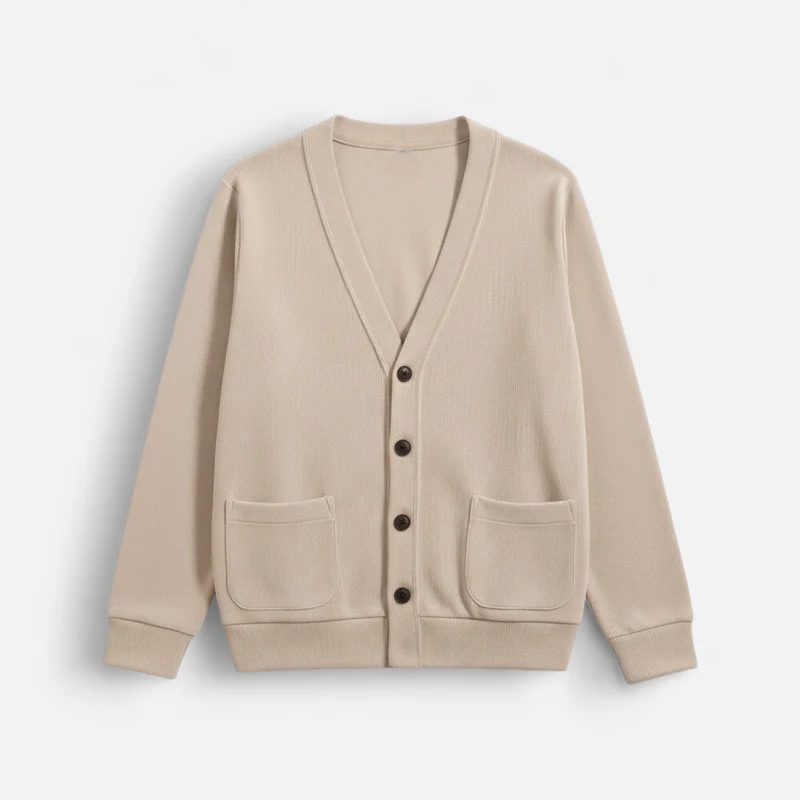 Herren Strickjacke mit V-Ausschnitt und aufgesetzten Seitentaschen – einfarbig